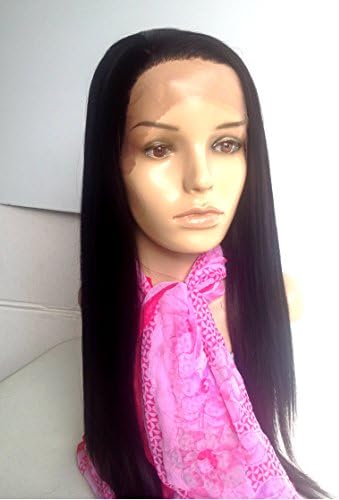 20"-22" Lace Front Wig Long Jet Black Silky Straight Hair Synthetic Kanekalon Heat Friendly Fire Resistant Fiber Glueless for African Black Women