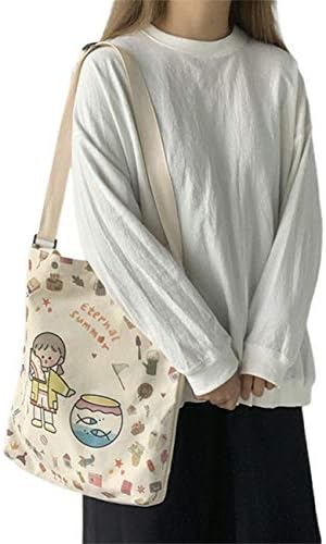 NancyMissY かわいい漫画プリントキャンバスバッグスウィートキャンバスバッグ大容量レディースショルダーバッグファッション女性バッグ