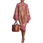 OSCORP Women’s Turtleneck Maxi Dresses with Paisley Abstract Ethnic Geometric Prints Bell Sleeve Loose Fit Elegant Style