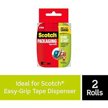 Scotch Sure Start Shipping Packaging Tape Refill for Scotch Easy Grip Dispenser, 1.88 in x 600 in, 2 pack (DP-1000-RR-2)