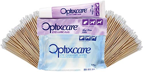 OptixCare Eye lube for Dogs Value Pack - Dog Eye Drops for Infection Plus + Hyaluron Sterile 20g w/ 50 Count Eye Wipes for Dogs Tear Stain Remover & 100 Multi-Purpose 6" Q-Tips Cotton Swabs - Thumbnail 5