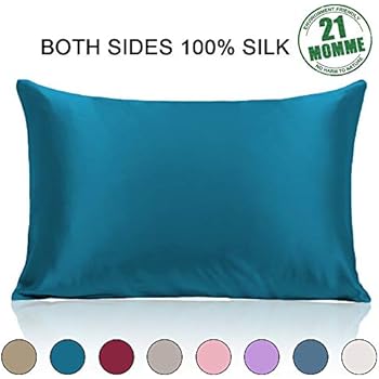 Ravmix Pillowcase Standard Size with Hidden Zipper 100% Silk Pillow Cover for Hair and Skin Both Sides 21 Momme 600 Thread Count Hypoallergenic Soft Breathable, 20×26inch, 1pcs, Peacock Blue