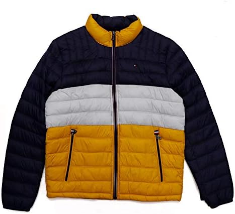 パッカブルクラシックジャケット 中綿ジャケット トリコロールカラー アウター ナイロン ジャケット メンズ ブラック 収納バッグ付き 並行輸入品