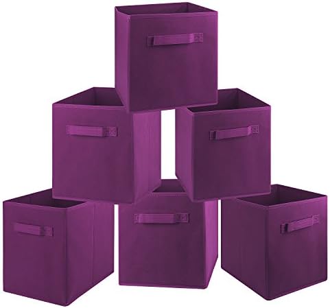 Bulletsky Fabric Foldable Storage Box File Box One Cloth Handle Multifunctional Storage Box Nonwovens 6 packs(Purple)