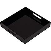 Glossy Black Sturdy Acrylic Serving Tray with Handles - 12x12 Inch Multipurpose Tray for Coffee, Appetizers, Breakfast, and More