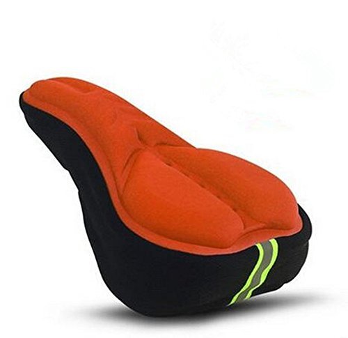 NewYork 3D Silicone Bike Bicycle Soft Gel Saddle Seat Cover -5 layers Elasticity Cushion Pad Sprotsrain Memory Foam Seat Triangular Groove Shock Absorption Cycling Case (Orange)