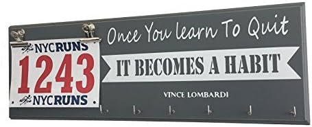 Marathon Medal Holder and Race Bib Hanger - Once You Learn To Quit, It Becomes A Habit (Gray)