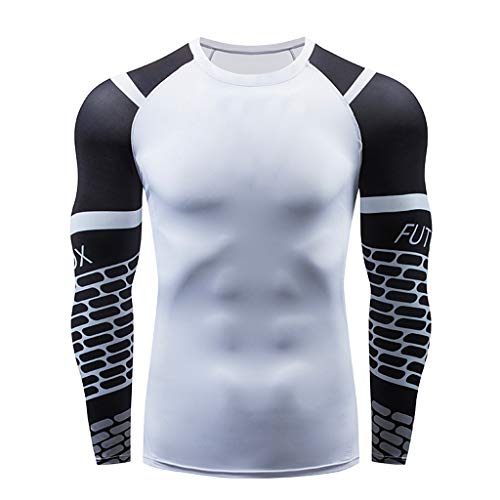 Allywit-Mens Compression Shirt Long Sleeve Undershirts Baselayer Sports Shirt Stand up Thermal Tops White