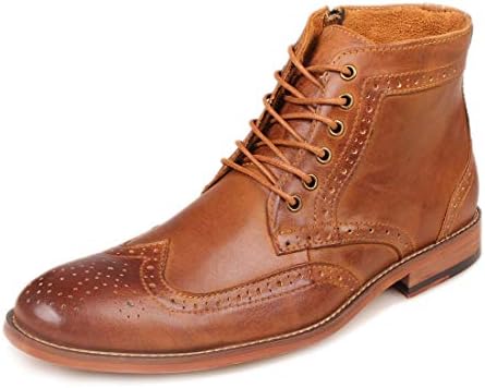 Kunsto Men's Leather Classic Brogue Boots