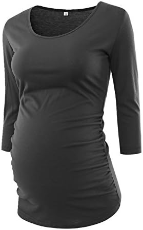 Women's Maternity Tops 3/4 Sleeve Round Neck Classic Side Ruched Pregnancy T-Shirt