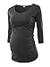 BBHoping Women's Side Ruched 3/4 Sleeve Maternity Scoopneck T Shirt Top Pregnancy Clothes,Black Grey,Medium