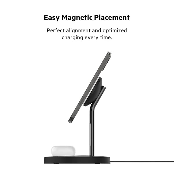 BELKIN MAGSAFE 2-IN-1 WIRELESS CHARGING STAND FOR APPLE IPHONE 16, IPHONE 15, IPHONE 14, & IPHONE 13 SERIES & AIRPODS – MAGSAFE FAST CHARGING STATION FOR MULTIPLE DEVICES – BLACK