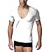 Q&Y Men's Fitness Workout Tops Base Layer Deep V-Neck Silm Fit Short Sleeve T-Shirt White L