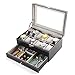 PENGKE Watch Box Organizer 2 Tier PU Leather Watch Case Display Organizer for Jewelry Watch,Rings,Lock and glass top