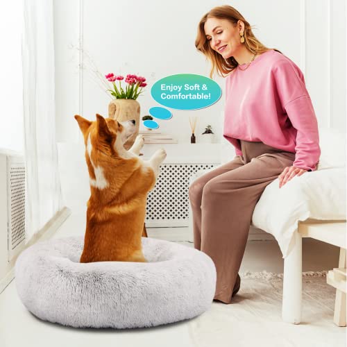 SAVFOX Plush Calming Dog Beds, Donut Dog Bed for Small Dogs, Medium