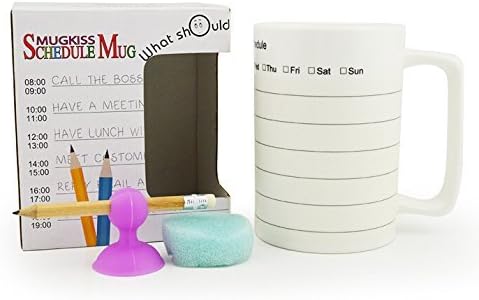 eSmart Creative Ceramic Schedule Mug - Organize Office Students Study and Daily Plan Curriculum Memo Coffee Cup (W/Sponge/Suction Pen Holder + Pencil)