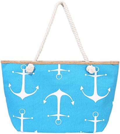 Sumerk Canvas Tote Bag Beach Bag with Rope Handles - Blue