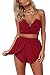 Simplee Apparel Women's Strapless V Neck Ruffle Padded Jumpsuit 2 Piece Outfits, Small, Lovely red