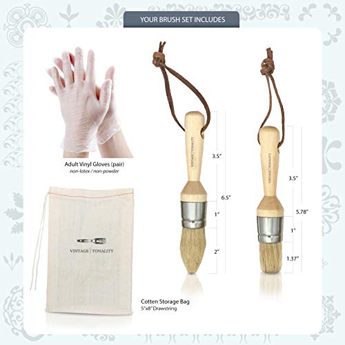 Vintage Tonality 2 Stencil Chalk Paint Brush Set Small Natural Bristles for Stenciling Wax Milk Paints Furniture & Craft Projects - Thumbnail 2