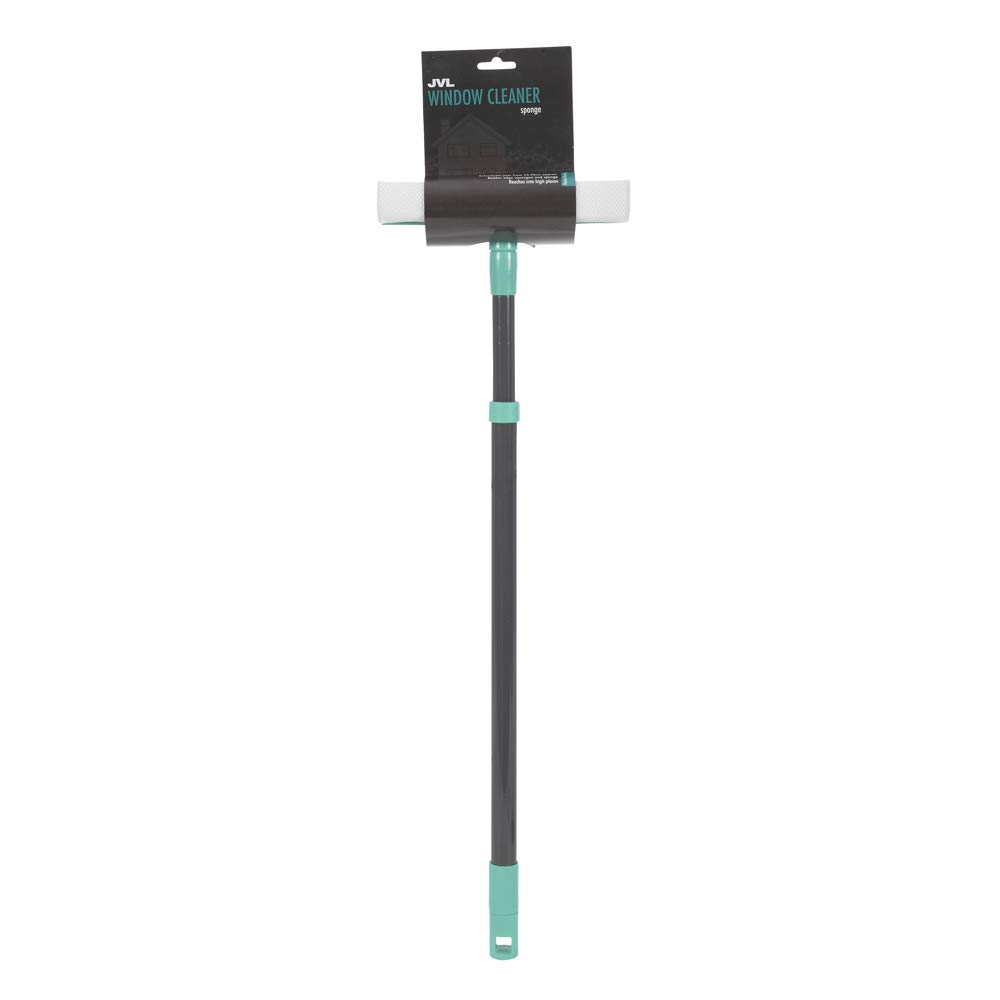 JVL 20-041TQ Rubber Squeegee Sponge Window Cleaner with Extendable Pole, Turquoise,