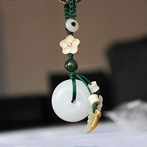 XHFU Handmade Key Holder Chain Ring White Jade Safety Buckle Bodhi Car Key Chain Pendant Emerald Key Ring Pendant