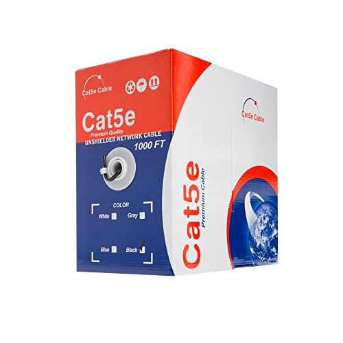 1000ft Cat5e Black Solid 24AWG Cable UTP Cat5 Bulk