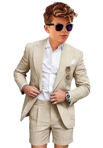 Teens Boy Linen Suits 2 Piece Beige Shorts Suit Tuxedo Suits Size 16 at Amazon