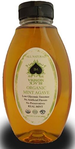 Agave Sweetener Black Momma Mint Flavored Natural Organic Nectar Syrup, Low Glycemic, Better taste than Blue Agave and Stevia, Use in Coffee, Tea, Desserts, For Drizzling, Sauces and Cocktails.