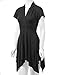 WT1120 Womens Cross V Neck Short Sleeve Empire Line Panel Tunic Top L Black