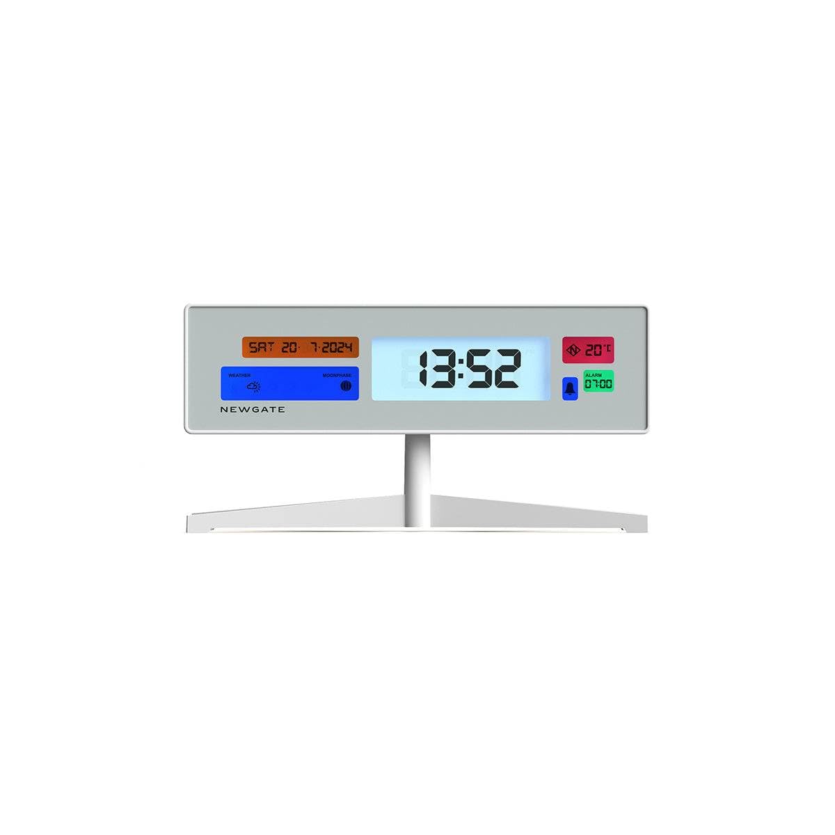 NEWGATE® Supergenius alarm clock | Retro rectangular digital LCD clock | White | Ideal for bedside, desk or shelf | Retro bedroom & office accessory