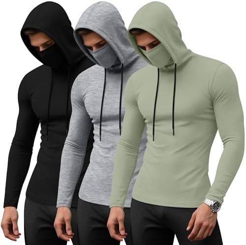 Mens Ninja Hoodie with Face Mask Hooded Long Sleeve Sports Riding