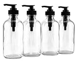 8-Ounce Clear Glass Pump Bottles (4-Pack w/Black Plastic Pumps), Great as Essential Oil Bottles, Lotion Bottles, Soap Dispensers, and More