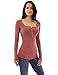 PattyBoutik Women Henley Crochet Lace Inset Long Sleeve Top (Rust Small)