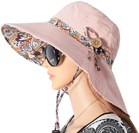 LassZoneUV Protection Cotton Sun Hats Summer UPF 50+ Sun Shade Flap Cover Cap with Neck Cover Cord for Womens Girls