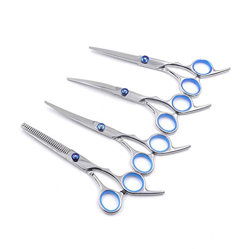 Yontree 4 Pcs Cat & Dog Grooming Scissors Set Trimming Kits for Straight/Curved Shears with Comb Stainless Steel