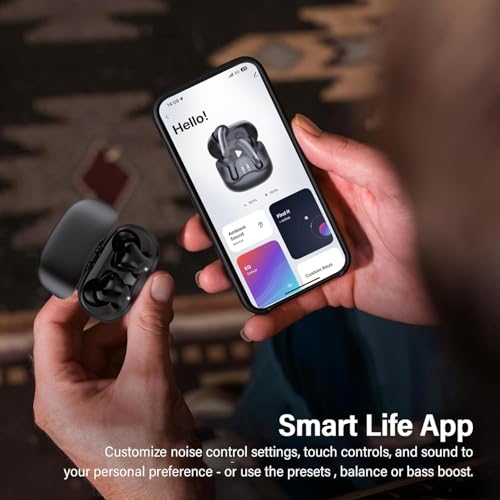 Bluetooth Headphones with Hybrid Active Noise Cancellation, In-Ear Headphones Wireless Bluetooth 5.4, 6Mic, 49 Hours Playback, Powerful Bass, 8 EQ Modes, App Control, Wireless Charging, Multipoint