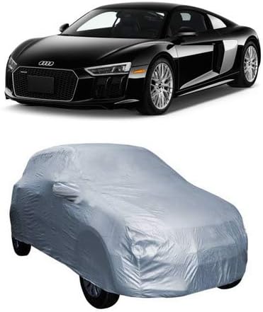 DRIZE Car Cover for Audi R8 with Triple Stitched Fully Elastic Ultra Surface Body Protection (Silver with Mirror Pocket)