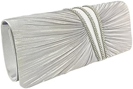 AITINGWomens Satin Diamante Pleated Evening Clutch Bag Bridal Handbag Prom Purse
