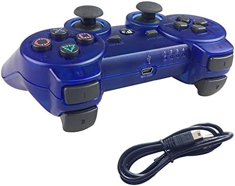 Deloke Wireless Bluetooth Controller For PS3 Double Shock - Bundled with USB charge cord (Clear Blue)