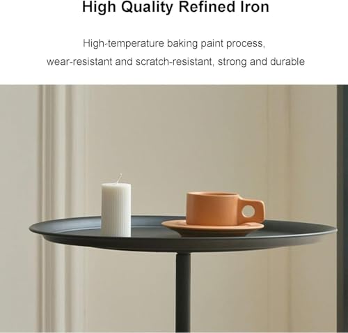 Coffee Table, Black Metal End Table for Living Room, Round Side Table, Bedside Table, Mid Century Circle Accent Table for Small Spaces Easy Assembly Modern Coffee Table for Bedroom Living Room (Tall)