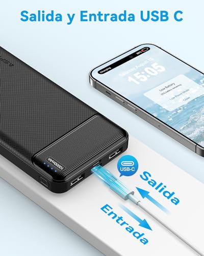AsperX 2-Pack Power Bank 10000mAh USB C Bateria Portatil Cargador Portatil | Carga Rapida Pila Portatil Powerbank with 3 Output Pila Recargable para iPhone 15 14 13 12 Xiaomi Google LG
