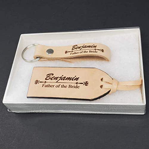 Custom Leather Keychain with Luggage Tag Wedding