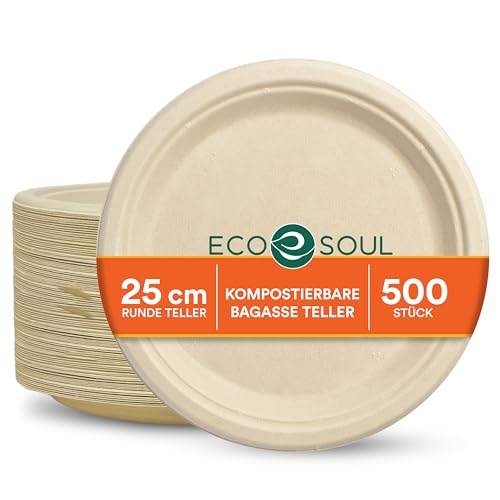 ECO SOUL Pappteller(25 cm) 10" Einwegteller, Natürlich(1000-Stück)