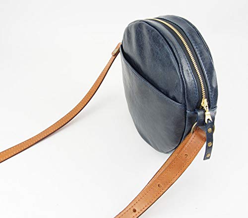 Leather Navy Blue Crossbody Round Canteen Purse