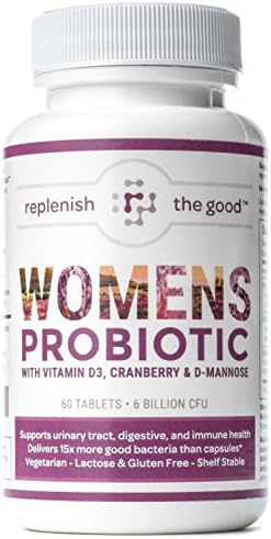 Womens Probiotic 60ct, 6 Billion CFU with Cranberry, D-Mannose, Vitamin D3. Best Probiotics for Women, Delivers 15X More Good Bacteria. Yeast & Urinary Tract Infection UTI Treatment. 30 Day Supply
