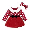 Haokaini Baby Peuter Kerstjurk Met Lange Mouwen Stippen Mesh Jurk Met Hoofdband