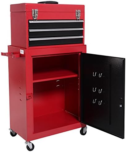 New Red&amp;Black 2pc Mini Tool Chest &amp; Cabinet Storage Box Rolling Garage Toolbox Organizer