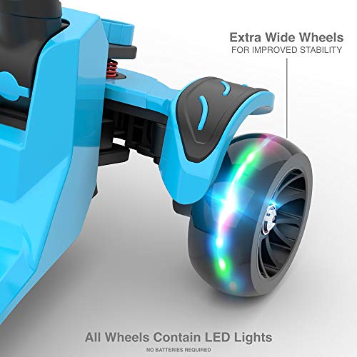 6KU Kids Kick Scooter with Adjustable Height, Lean to Steer, Flashing Wheels for Children 3-8 Years Old Blue (Renewed) - Thumbnail 3