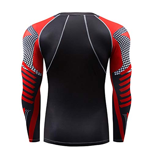 Hotcl Athletic Running Cycling Suit Men's Compression Pants Base Layer Dry Tights Leggings Compression Sport T Shirt Red