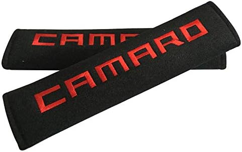 Sinaga 2pcs Red Camaro Logo Car Embroidered Cushion Badge Comfortable Seat Belt Cover